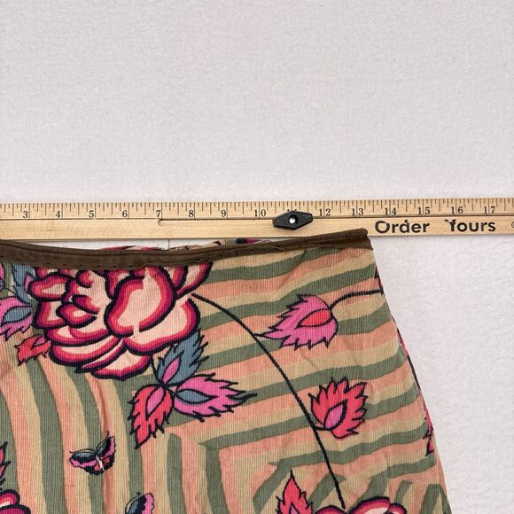 Anthropologie Elevenses Y2K Midi Skirt Size 2 Tan Pink Floral Butterfly Striped - Picture 7 of 8